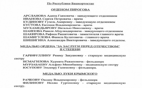 Владимир Путин наградил 9 врачей Башкирии орденом Пирогова Владимир Путин наградил 9 врачей Башкирии орденом Пирогова